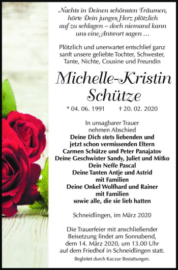 Traueranzeige von Michelle-Kristin Schütze  von Magdeburger Volksstimme