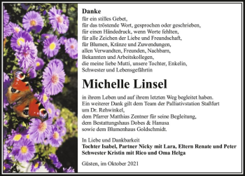 Traueranzeige von Michelle Linsel  von Magdeburger Volksstimme