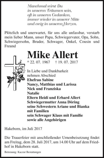 Traueranzeige von Mike Allert  von Magdeburger Volksstimme