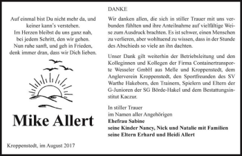 Traueranzeige von Mike Allert  von Magdeburger Volksstimme