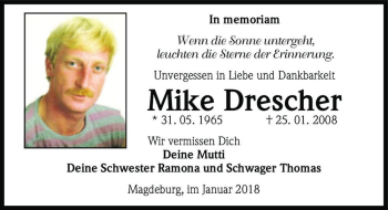 Traueranzeige von Mike Drescher  von Magdeburger Volksstimme