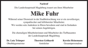 Traueranzeige von Mike Fuhr  von Magdeburger Volksstimme