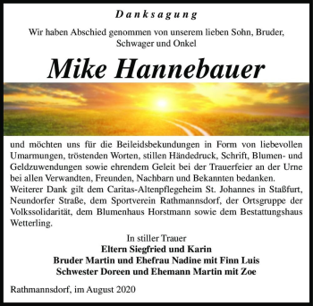 Traueranzeige von Mike Hannebauer  von Magdeburger Volksstimme