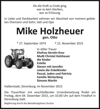Traueranzeige von Mike Holzheuer (Otto)  von Magdeburger Volksstimme