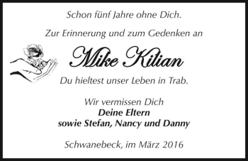 Traueranzeige von Mike Kilian  von Magdeburger Volksstimme