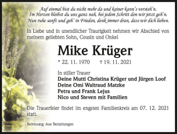Traueranzeige von Mike Krüger  von Magdeburger Volksstimme