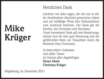 Traueranzeige von Mike Krüger  von Magdeburger Volksstimme