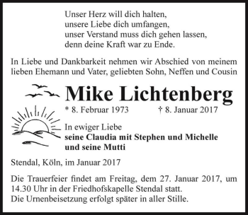 Traueranzeige von Mike Lichtenberg  von Magdeburger Volksstimme