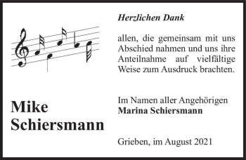 Traueranzeige von Mike Schiersmann  von Magdeburger Volksstimme