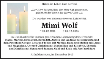 Traueranzeige von Mimi Wolf  von Magdeburger Volksstimme