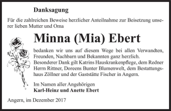 Traueranzeige von Minna (Mia) Ebert  von Magdeburger Volksstimme