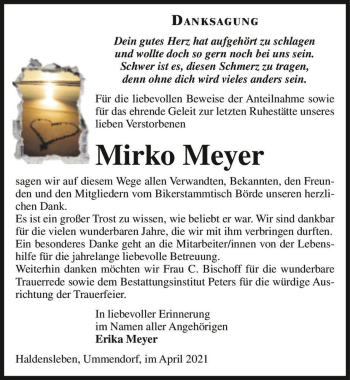 Traueranzeige von Mirko Meyer  von Magdeburger Volksstimme