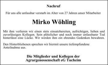 Traueranzeige von Mirko Wöhling  von Magdeburger Volksstimme