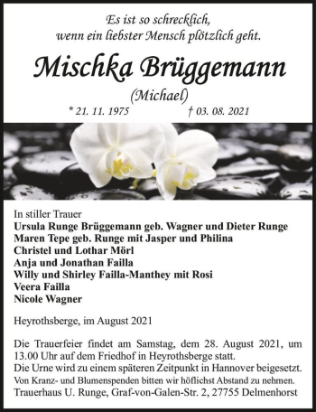 Traueranzeige von Mischka Brüggemann (Michael)  von Magdeburger Volksstimme