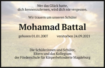 Traueranzeige von Mohamad Battal  von Magdeburger Volksstimme