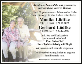 Traueranzeige von Monika & Gerhard Lüdtke  von Magdeburger Volksstimme
