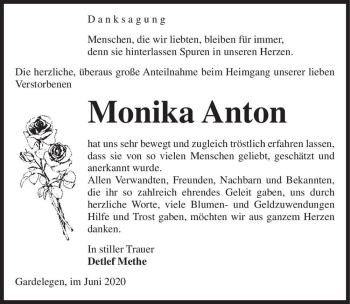 Traueranzeige von Monika Anton  von Magdeburger Volksstimme