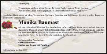 Traueranzeige von Monika Baumast  von Magdeburger Volksstimme