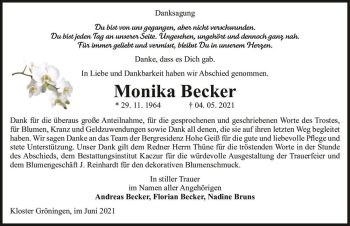 Traueranzeige von Monika Becker  von Magdeburger Volksstimme