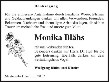 Traueranzeige von Monika Blähs  von Magdeburger Volksstimme