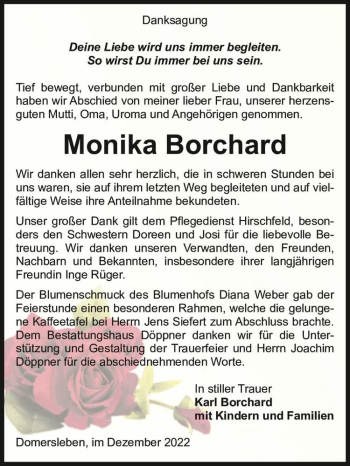 Traueranzeige von Monika Borchard  von Magdeburger Volksstimme