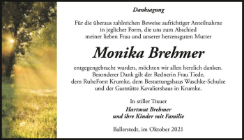 Traueranzeige von Monika Brehmer  von Magdeburger Volksstimme