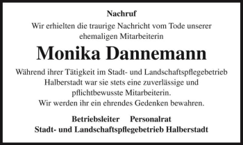 Traueranzeige von Monika Dannemann  von Magdeburger Volksstimme