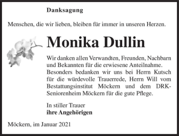 Traueranzeige von Monika Dullin  von Magdeburger Volksstimme