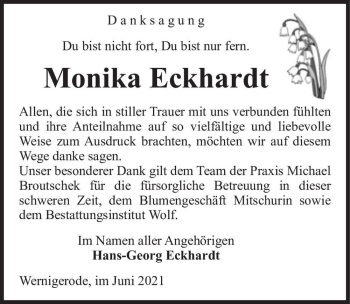 Traueranzeige von Monika Eckhardt  von Magdeburger Volksstimme
