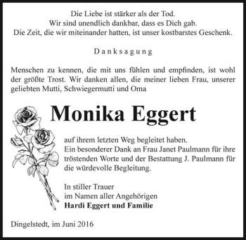 Traueranzeige von Monika Eggert  von Magdeburger Volksstimme