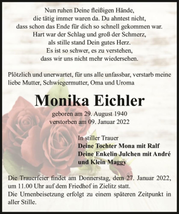 Traueranzeige von Monika Eichler  von Magdeburger Volksstimme