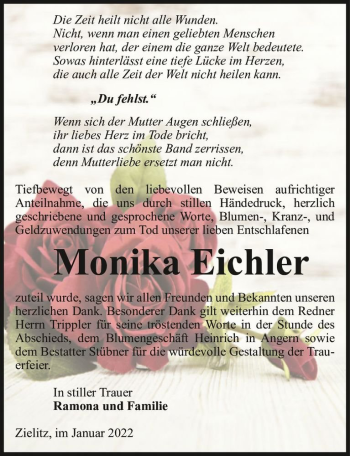 Traueranzeige von Monika Eichler  von Magdeburger Volksstimme