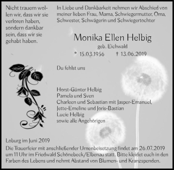 Traueranzeige von Monika Ellen Helbig (geb. Eichwald)  von Magdeburger Volksstimme