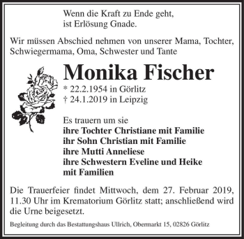 Traueranzeige von Monika Fischer  von Magdeburger Volksstimme