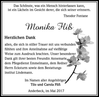Traueranzeige von Monika Fliß  von Magdeburger Volksstimme