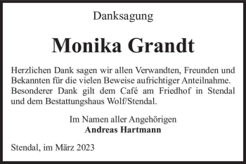 Traueranzeige von Monika Grandt  von Magdeburger Volksstimme