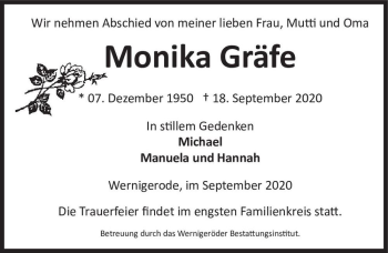 Traueranzeige von Monika Gräfe  von Magdeburger Volksstimme