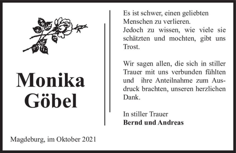  Traueranzeige für Monika Göbel  vom 09.10.2021 aus Magdeburger Volksstimme