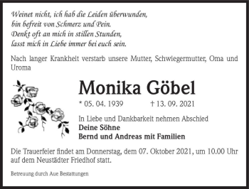 Traueranzeige von Monika Göbel  von Magdeburger Volksstimme