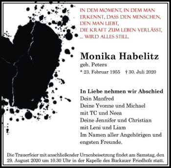 Traueranzeige von Monika Habelitz (geb. Peters)  von Magdeburger Volksstimme