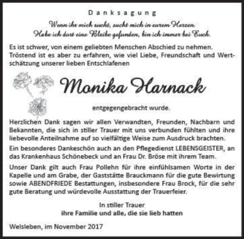 Traueranzeige von Monika Harnack  von Magdeburger Volksstimme