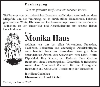 Traueranzeige von Monika Haus  von Magdeburger Volksstimme