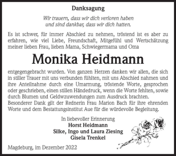 Traueranzeige von Monika Heidmann  von Magdeburger Volksstimme