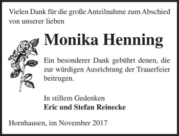 Traueranzeige von Monika Henning  von Magdeburger Volksstimme