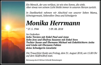 Traueranzeige von Monika Herrmann  von Magdeburger Volksstimme