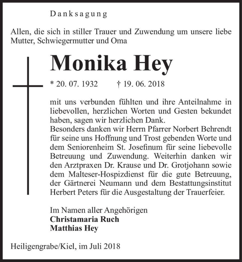  Traueranzeige für Monika Hey  vom 06.07.2018 aus Magdeburger Volksstimme