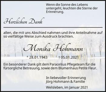 Traueranzeige von Monika Hohmann  von Magdeburger Volksstimme
