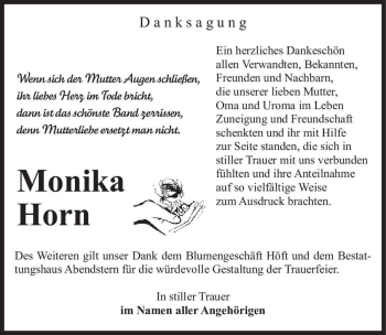 Traueranzeige von Monika Horn  von Magdeburger Volksstimme