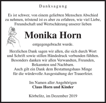 Traueranzeige von Monika Horn  von Magdeburger Volksstimme