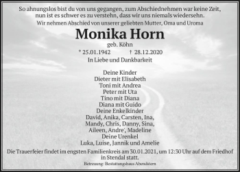 Traueranzeige von Monika Horn (geb. Köhn)  von Magdeburger Volksstimme